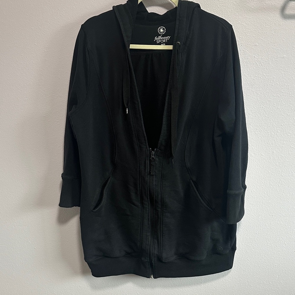 Black Zip-Front Hooded Sweatshirt